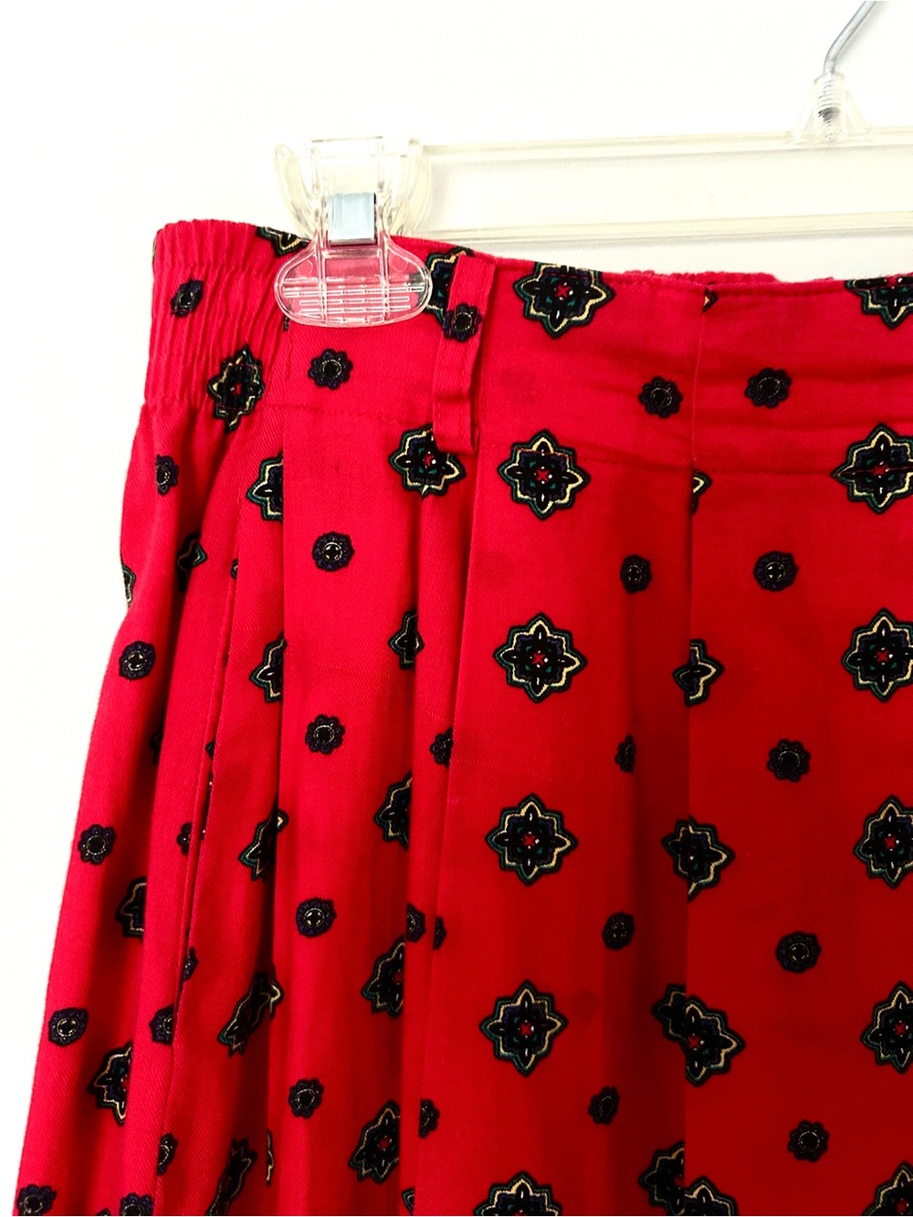 Vintage Talbots Red Midi Skirt with Black & Gold Medallion Motif